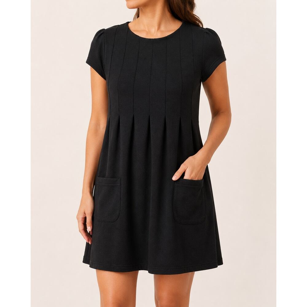 Alice + Olivia XS Black 100% Wool Jersey Pleated Pocket Dress